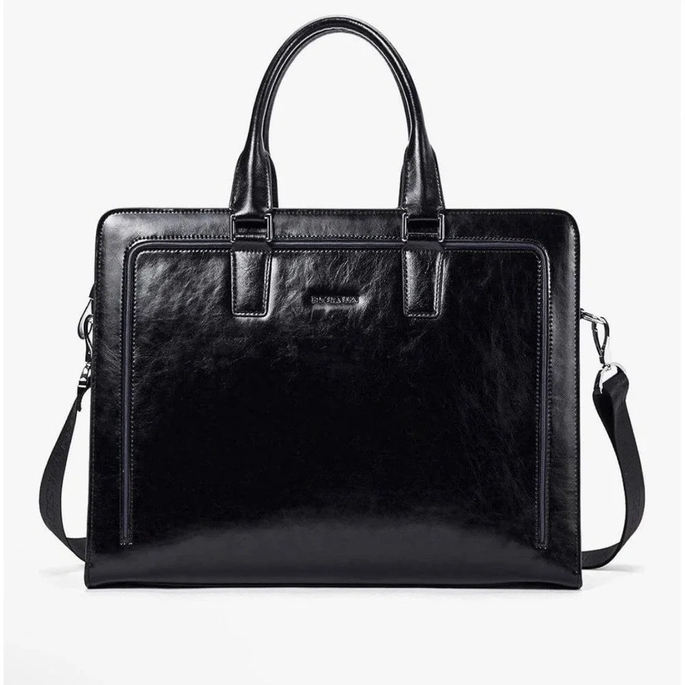 Bostanten Black Leather Briefcase Laptop Bag B1182023K-00 Business Messenger Bag